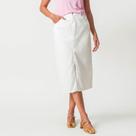 Saia Midi Jeans Color Reta Fenda Frontal Branca