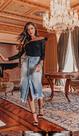 Saia midi jeans sem elastano