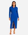 Saia Midi Lápis Fenda Elegante Azul Textura Zanca Modas Cor:AzulTamanho:M