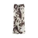 Saia Midi Longa De Cetim De Cintura Alta Para Mulheres Com Estampa Vintage E Cinto, Conjunto De Saia