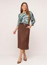 Saia Midi Marrom Elegante com Fivela Dourada e Bolsos Saia Midi Marrom Elegante com Fivela Dourada e Bolsos