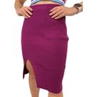 Saia Midi Tricot Modal Fenda Lateral Tendência Moda Verão