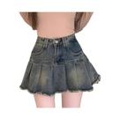 Saia Mini Azul De Cintura Alta Para Mulheres, Estilo Y2K Coreano, Jeans Plissado, Punk Harajuku,