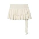 Saia Mini De Chiffon Bege Em Camadas Com Cintura Alta E Renda Para Mulheres, Moda Fairycore
