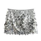 Saia Mini De Cintura Alta Com Lantejoulas Prateadas Para Mulheres, Brilhante E Elegante, Moda Y2K