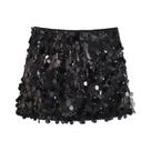 Saia Mini De Cintura Alta Para Mulheres Com Lantejoulas Brilhantes Em Prata E Preto Estilo Coreano