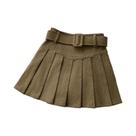 Saia Mini Plissada De Corduroy Com Cinto Para Mulheres, Textura De Pregas, Outono/Inverno, Roupa