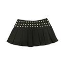 Saia Mini Plissada Vintage Harajuku Com Rivets Para Mulheres, Estilo Gótico Punk, Cor Pura, Saia