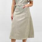 Saia Pacific Blue Midi em Suede com Cinto Feminina