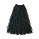 Saia Plissada De Tule De Cintura Alta Feminina Longa Maxi Preta Rosa Moda Coreana Primavera Verão