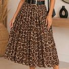 Saia plissada média oncinha moda evangélica