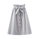 Saia Plissada Midi De Cintura Alta Para Mulheres, Elegante, Com Botões, Estilo Escolar, Verão E