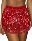 Saia Sarfel Red Sequin Sparkly Sparkly com franja de cintura ajustável