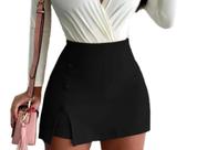 Saia short botão cintura alta bengaline sexy plus zise