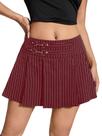 Saia SweatyRocks Y2k plissada Stripe A Line Mini Burgundy