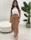 Saia Tricot Modal Feminina com Trama de Furinhos e Fendas Laterais
