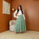 Saia tule longa feminina elegante moda evangélica