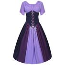 Saia túnica medieval retrô de cor contrastante, mangas inchadas, custo