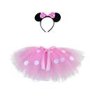 Saia Tutu Rosa Para Meninas Com Bolinhas Brancas E Laço De Cabelo, Fantasia De Balé Para Crianças