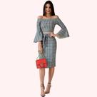 Saia Xadrez Vermelho Detalhe Amarrar - Moda Casual Chic