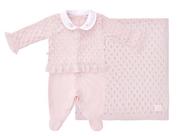 Saída de Maternidade Bebê Tricô Menina Rosa Pastel - Fofinho Saída de Maternidade Bebê Tricô Menina Rosa Pastel - Fofinho