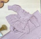 Saída de Maternidade Bufante 3 Peças Tricô Rosa Vestido e Manta