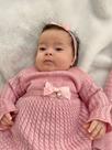 Saída de maternidade de menina vestido canelado em tricot 4 peças Saída de maternidade de menina vestido canelado em tricot 4 peças