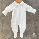 Saída de Maternidade - Macacão Tricot Colmeia Branco e Body Gola Bordado