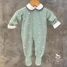 Saída de Maternidade - Macacão Tricot Verde Poá Branco e Body Debrum Azul Saída de Maternidade - Macacão Tricot Verde Poá Branco e Body Debrum Azul