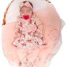 Saída de Maternidade Menina Floral Luxo Linda Salmão 05 Peças