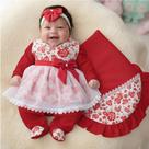 Saída de Maternidade Menina Lívia Floral Vermelho 05 Peças