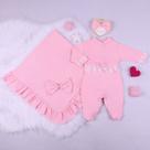 Saída De Maternidade Menina Rosa Rendas Luxo De Algodão