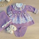 Saída de Maternidade Menina Vestido Tricot Luxo com renda 6 Peças Saída de Maternidade Menina Vestido Tricot Luxo com renda 6 Peças