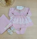 Saída de Maternidade Menina Vestido Tricot Luxo com renda 6 Peças Saída de Maternidade Menina Vestido Tricot Luxo com renda 6 Peças