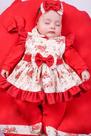 Saida de Maternidade Para Bebe Menina com Vestido Salmão Floral Pompom 05 peças Saida de Maternidade Para Bebe Menina com Vestido Salmão Floral Pompom 05 peças