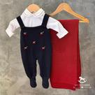 Saída de Maternidade Tricot: Jardineira c/ Body + Manta