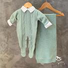 Saída de Maternidade Tricot: Macacão c/ Body + Manta - Verde