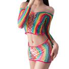 Saída De Praia Arrastão Multicolorido Arco Iris Bodystocking - 2 Peças