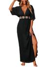 Saída de praia CUPSHE vestido longo preto com decote V profundo tamanho G
