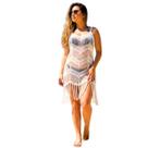 Saida de Praia Franja Vestido Tricot crochê moda feminina