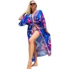 Saída de Praia Longa Estampada Túnica Kimono Elegant Piscina