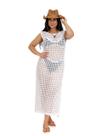 Saída de Praia Vestido Longo de Tricô Branco Fenda Lateral Moda Verão Elegante Veste 38 ao 42