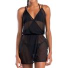 Saída de Praia Vestido Tule Transparente Curta Decote V Poliéster She