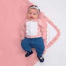 Saída Maternidade Bebê Menina Macacão Plush Rosa Chá e Jeans - Paraíso