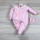 Saída maternidade bebê menina Melissa com renda e pérola delicada e laço de cabelo
