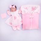 Saída Maternidade Bebê Menina Rosa 5 Peças Conjunto Completo Macio Recém Nascido Delicado Confortável Quentinho