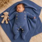 Saída Maternidade de Tricot Luxo Macacão e Manta Bebê Menino Saída Maternidade de Tricot Luxo Macacão e Manta Bebê Menino