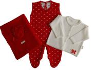 Saida Maternidade Menina Princesa Paris Super Luxo Completa C/4 Peças - Vermelho