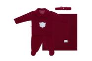 Saída Maternidade Menina Tricot e Plush RN Vermelho Fofinho