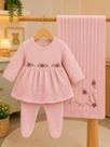 Saída Maternidade Para Menina 3pçs Tricot Vestidinho Rococo Grazi Saída Maternidade Para Menina 3pçs Tricot Vestidinho Rococo Grazi
